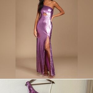 Lulu’s | Prom Perfect Sequin One Shoulder Cutout Mermaid Maxi Dress M NEW